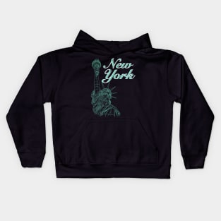 New York with Statue Of Liberty in a green line drawing design #2 Kids Hoodie